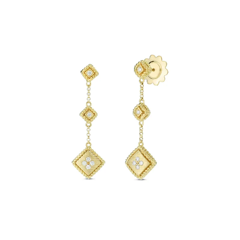 Gemstone Earrings For Unique Vibes-18K Palazzo Ducale Satin Single Drop Earrings with Diamond Accent