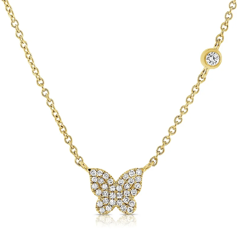 Unique Gold Pendant Necklaces For Fashion Statements-OKGs Collection 14K Gold Butterfly Necklace with Diamonds