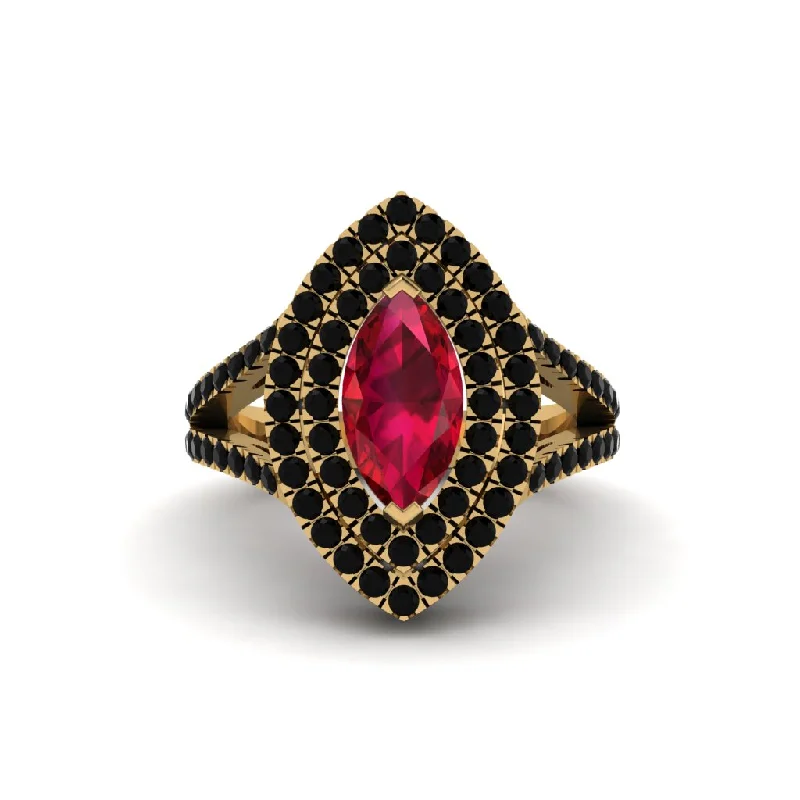 Vintage-Inspired Rings For Bold Brides-Marquise Ruby Double Halo Engagement Ring - Avah No. 40