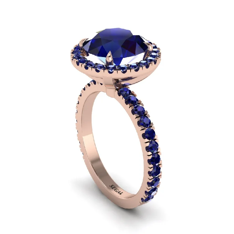 Simple Band Rings For Everyday Style-Round Cut Sapphire Halo Engagement Ring - Charleigh No. 74