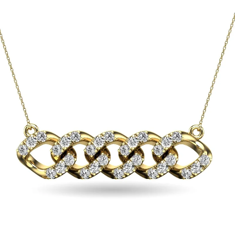 Large Gold Pendant Necklaces For Bold Fashion-14K Yellow Gold 1/4 Ct.Tw. Diamond Curb Chain Pattern Necklace