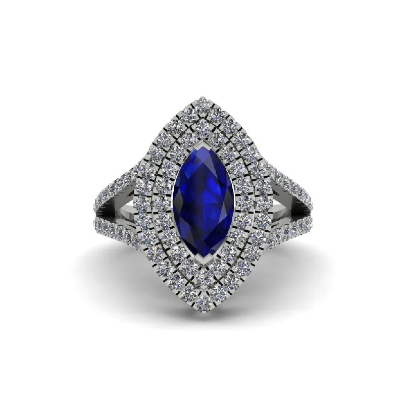 Beautiful Cocktail Rings For Evening Fashion-Marquise Sapphire Double Halo Engagement Ring - Avah No. 15