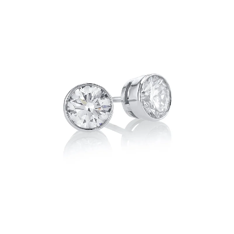 Large Gold Earrings For Bold Style-1.00 Carat Bezel Round Lab Grown Diamond Studs in 14K White Gold