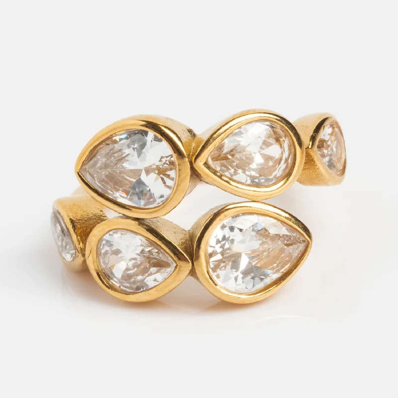 Sparkling Crystal Rings For Evening Wear-Clear Bezel Wrap Ring