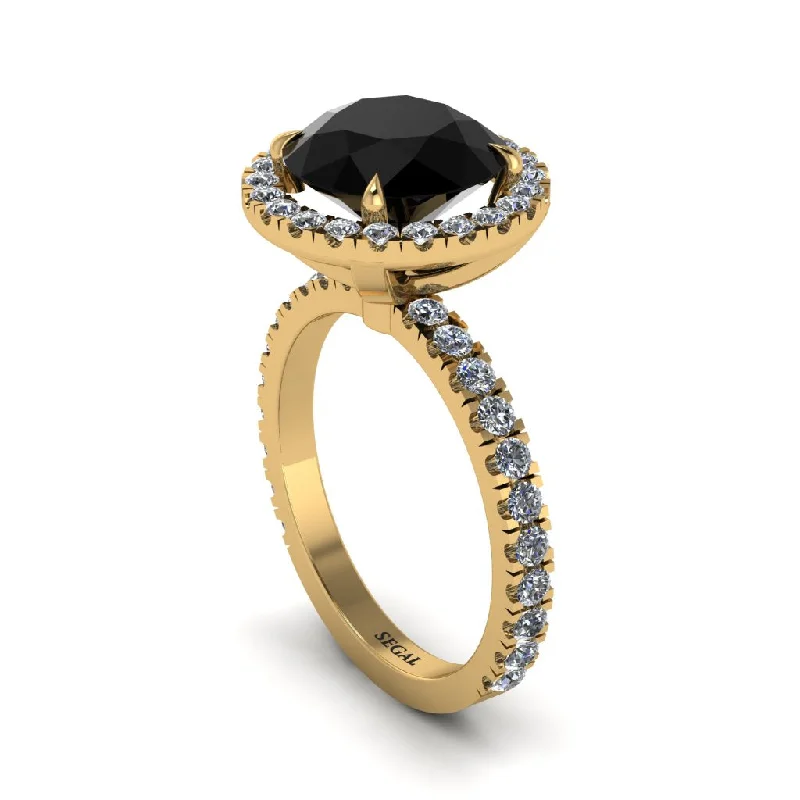 Bold Wedding Rings For Fashionistas-Round Cut Black Diamond Halo Engagement Ring - Charleigh No. 7