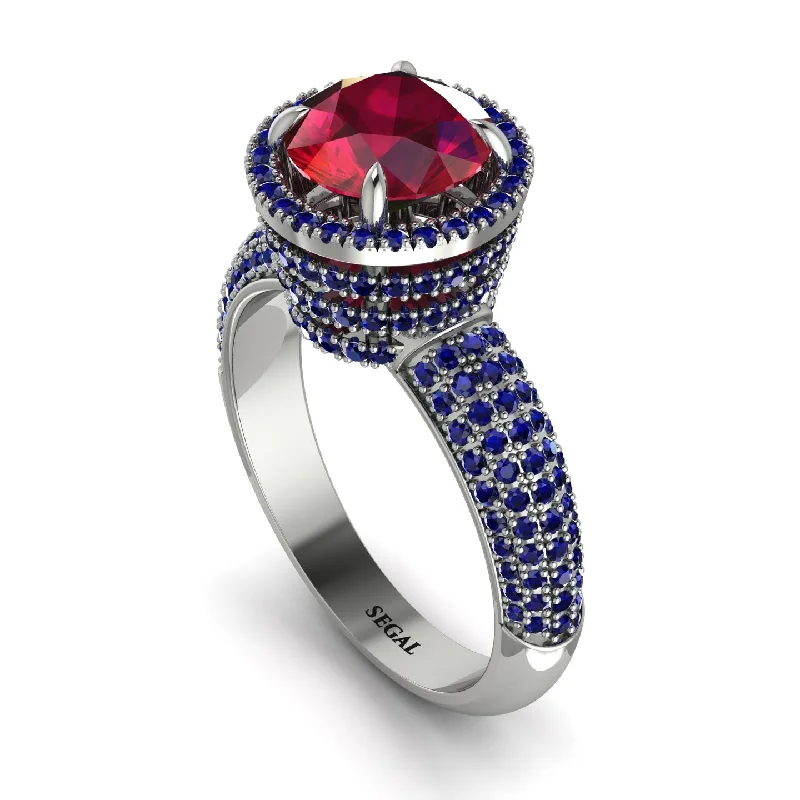 Luxury Diamond Rings For Engagement-Ruby Cluster Halo Engagement Ring - Katie No. 72