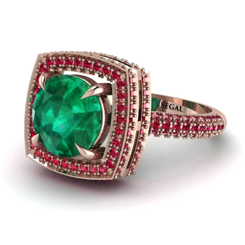 Classic Engagement Rings For Timeless Style-Round Emerald Double Halo Engagement Ring - Kayleigh No. 50