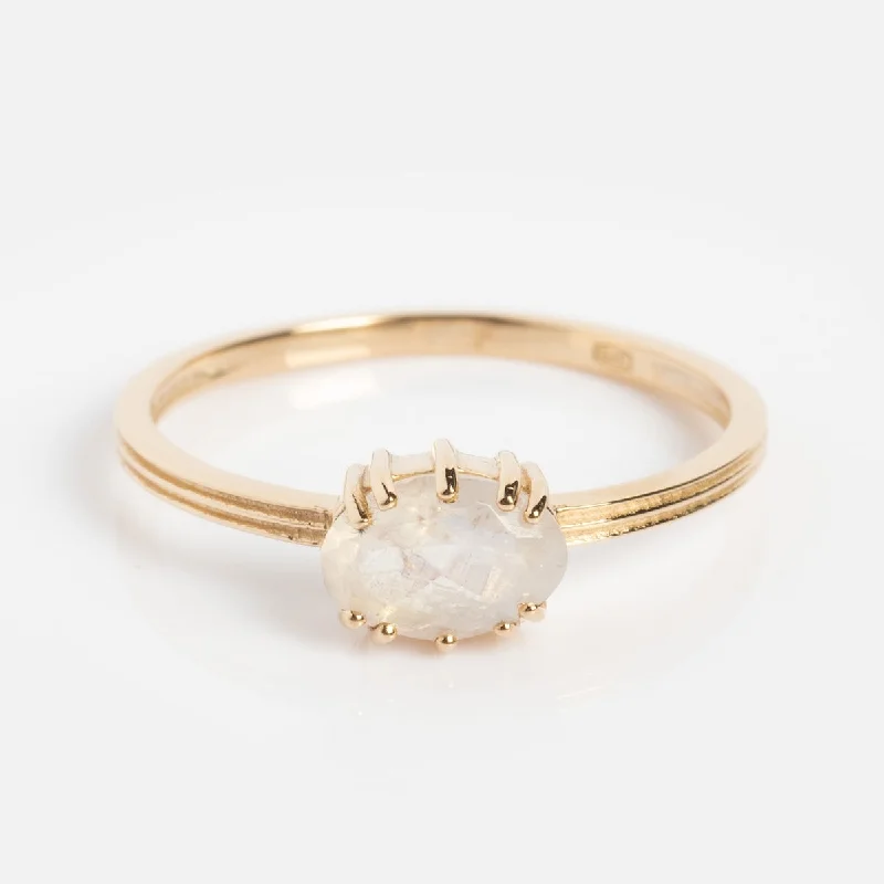 Sparkling Ruby Rings For Engagement-Solid Gold Oval Cut Moonstone Ring