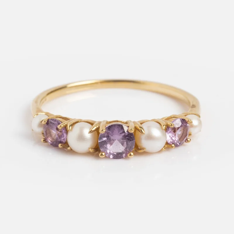 Trendy Stackable Wedding Rings For Brides-Solid Gold 2024 June Capsule Classic Alexandrite and Pearl Band