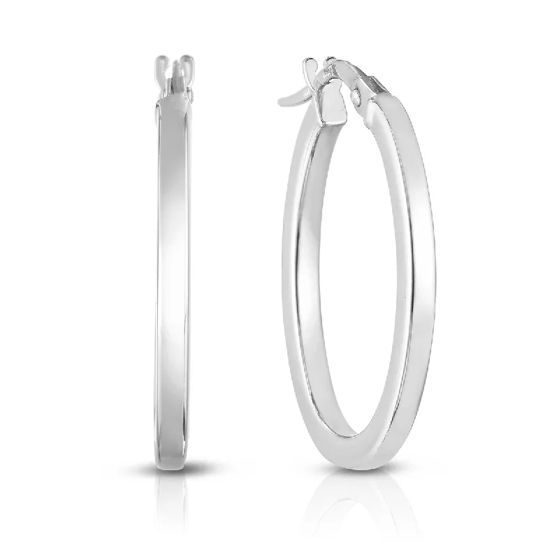 Classic Drop Earrings For Bridal Looks-18k White Gold Medium Flat Oval Hoop Earrings