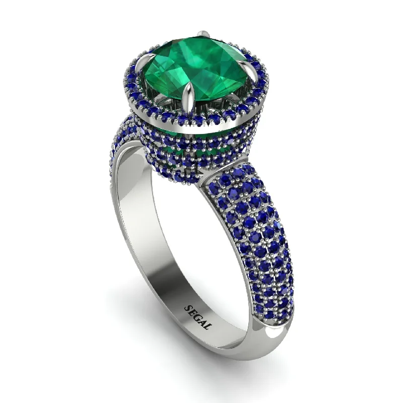 Vintage Gemstone Rings For Retro Style-Emerald Cluster Halo Engagement Ring - Katie No. 66