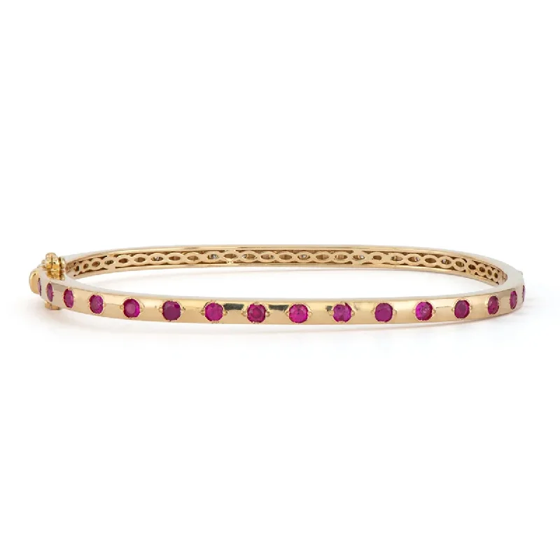 Bangles With Engravings-Sparkling Sea Ruby and Diamond Rectangular Bangle