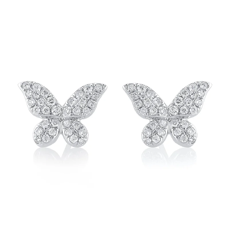 Unique Earrings For Personalized Style-0.44 Carat Round Diamond Butterfly Studs in 18K White Gold