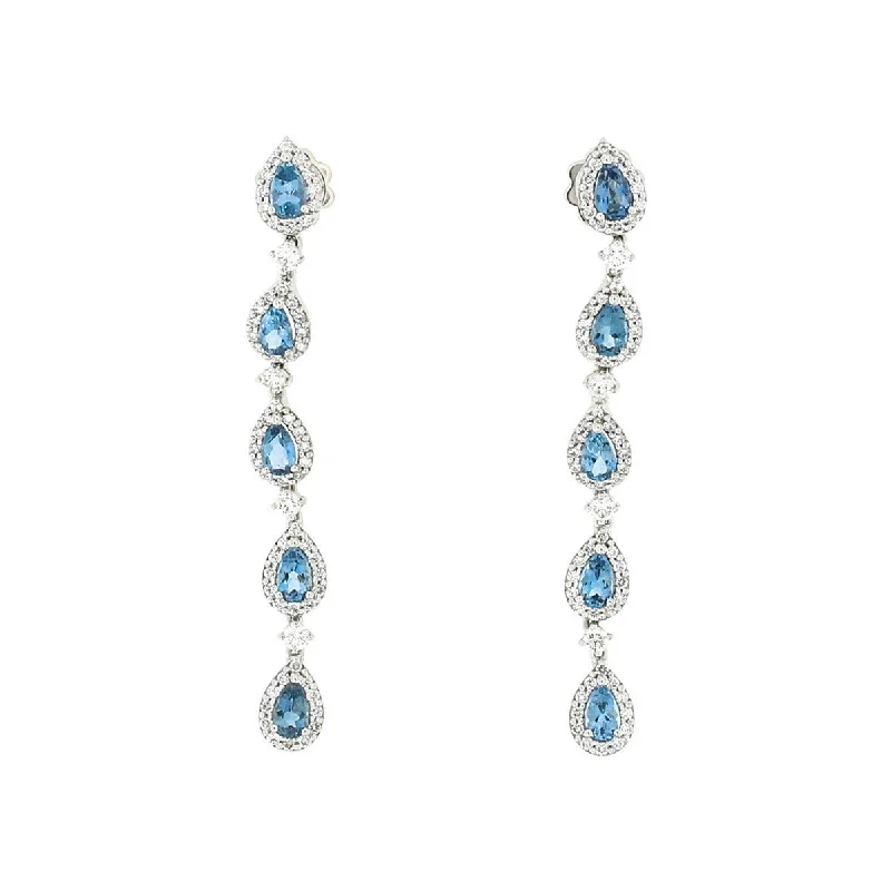 Unique Hoop Earrings For Fashion Lovers-18K White Gold Aquamarine and Diamond Drop Earrings