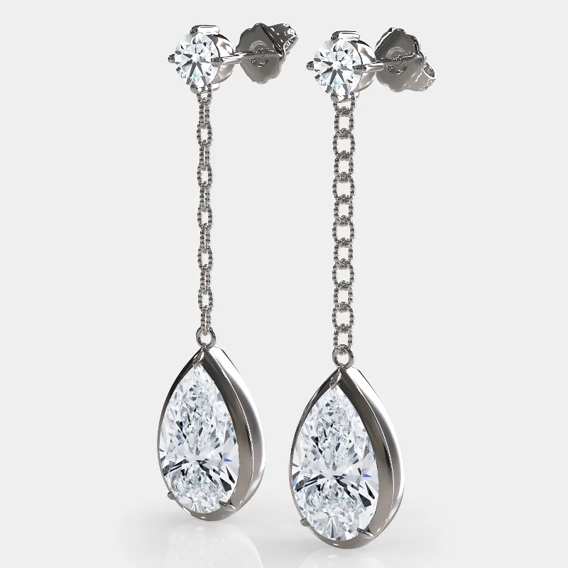 Statement Earrings For Special Events-Link Chain Pear Diamond Drop Earrings