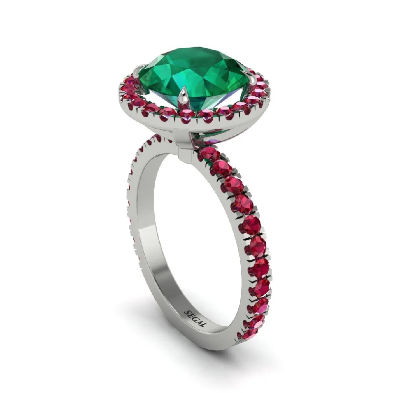 Boho Style Rings For Casual Fashion-Round Cut Emerald Halo Engagement Ring - Charleigh No. 51