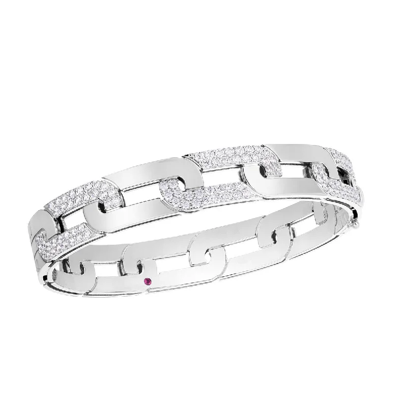 Bangles For Holiday Parties-18K White Gold Navara Large Alternating Diamond Link Wide Bangle