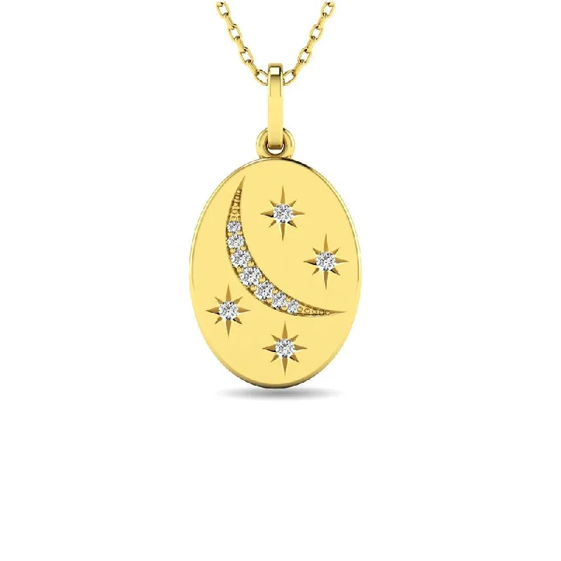 Simple Silver Pendant Necklaces For Casual Wear-Diamond 1/20 ct tw Oval Disc Necklace in 10K Yellow Gold