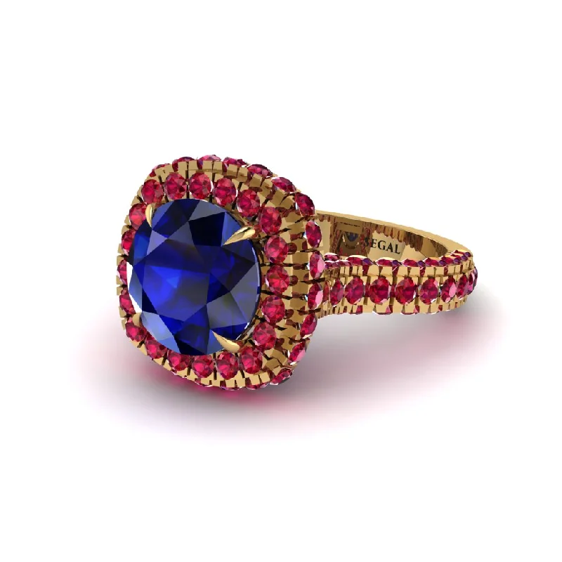 Elegant Gold Cocktail Rings For Evening Wear-Sapphire Pave Double Halo Engagement Ring - Eve No. 58