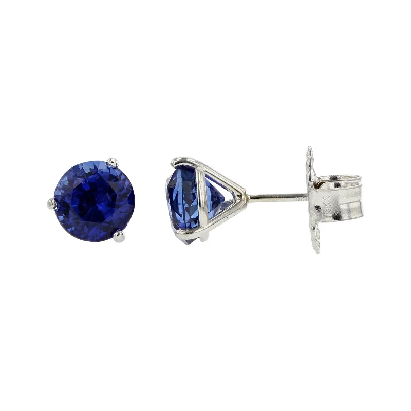 Handmade Gold Earrings For Special Occasions-18K White Gold Sapphire Stud Earrings