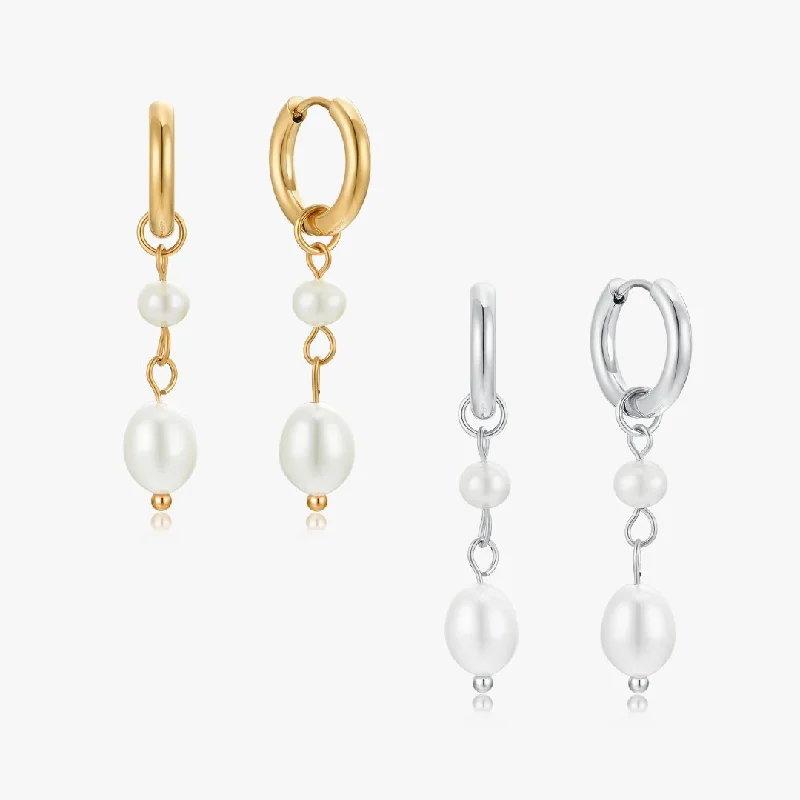 Vintage Gold Earrings For Classic Elegance-Two Layer Pearl Earrings