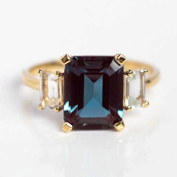 Stunning Engagement Rings For Romantic Proposals-The Sophisticate Lab Alexandrite and White Topaz Ring