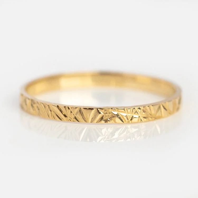 Bold Silver Wedding Bands For Non-Traditional Brides-Solid Gold Etched Band Ring