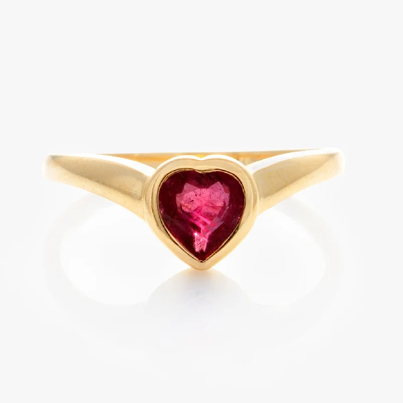 Custom Promise Rings For Personalized Style-Solid Gold Bezel Set Ruby Heart Ring