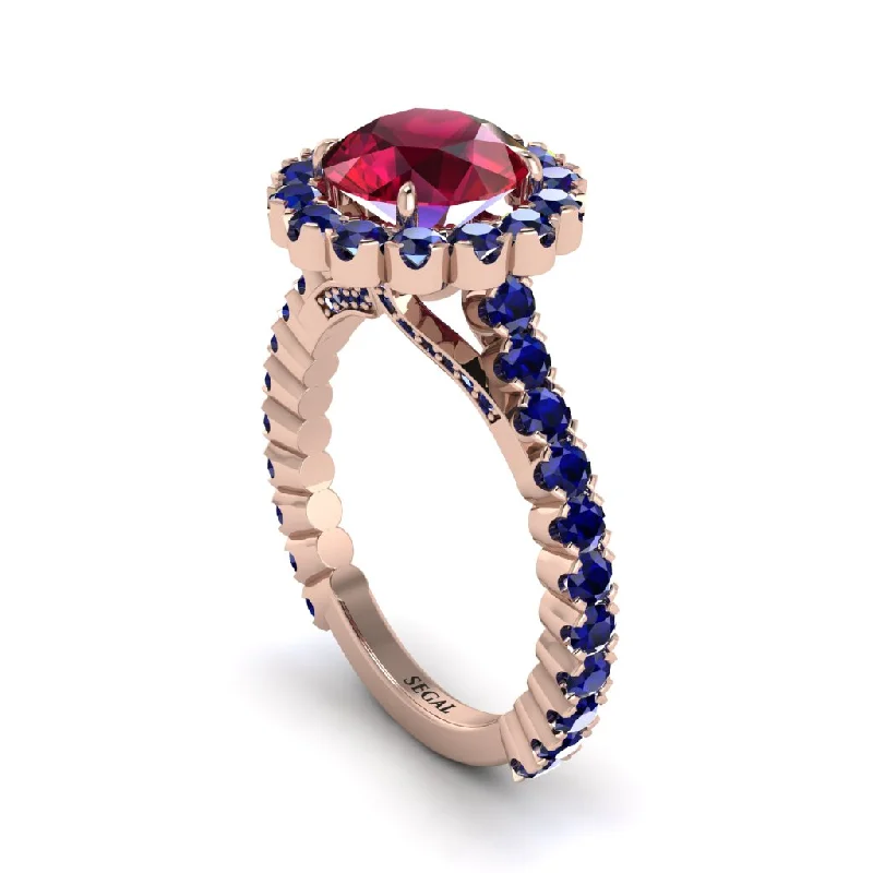 Fashionable Stack Rings For Trendy Looks-Round Cut Ruby Timeless Splendor Engagement Ring - Jazlyn No. 71