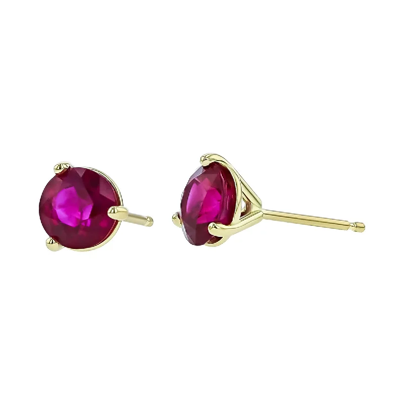 Classic Stud Earrings For Timeless Style-18K Yellow Gold Burma Ruby Stud Earrings