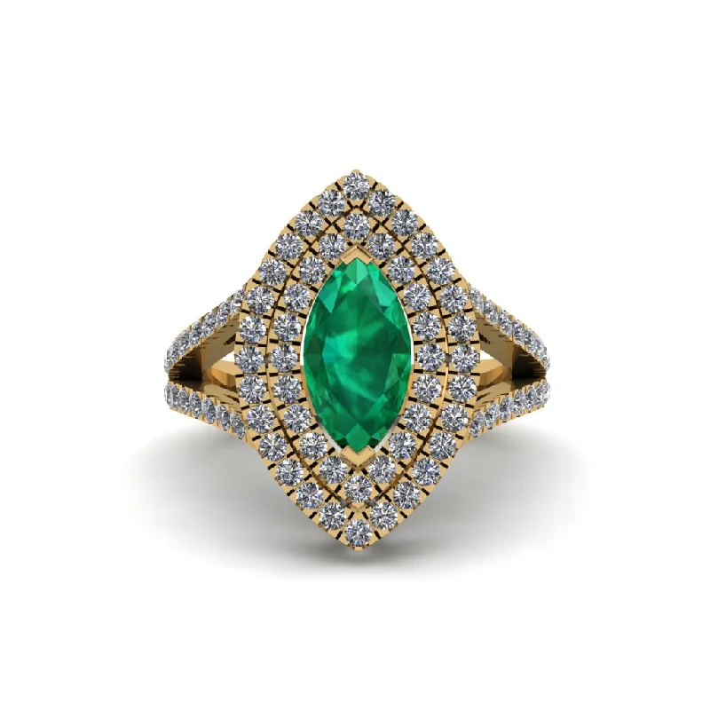 Customizable Gemstone Rings For Brides-Marquise Emerald Double Halo Engagement Ring - Avah No. 4