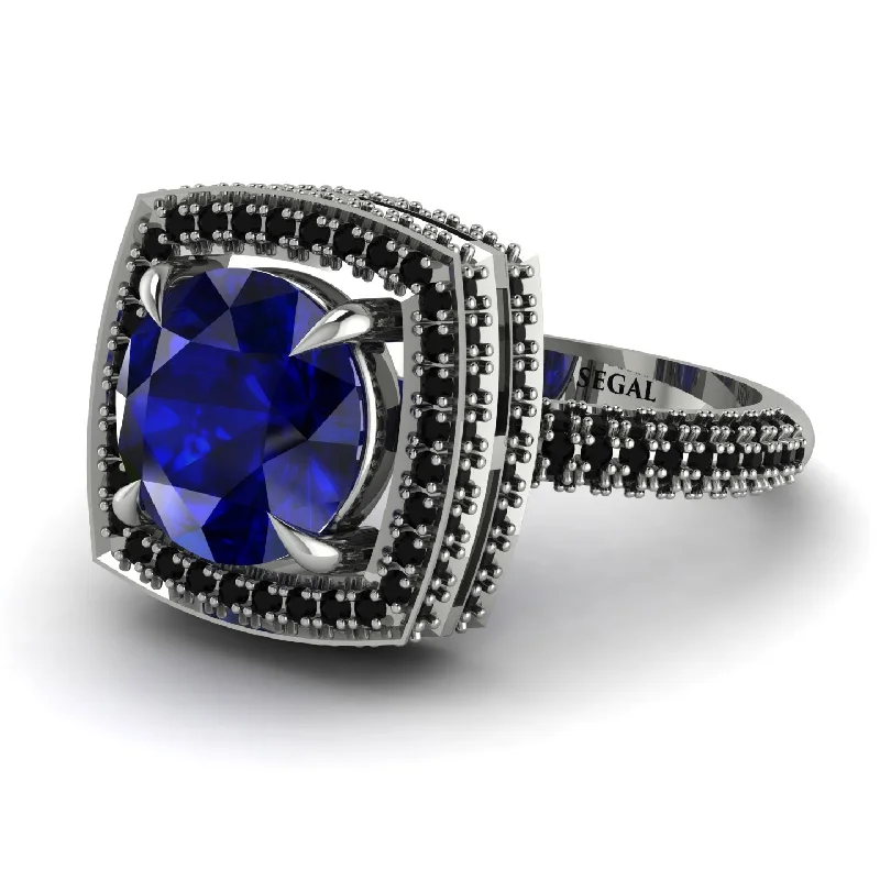 Fashionable Cocktail Rings For Special Events-Round Sapphire Double Halo Engagement Ring - Kayleigh No. 45