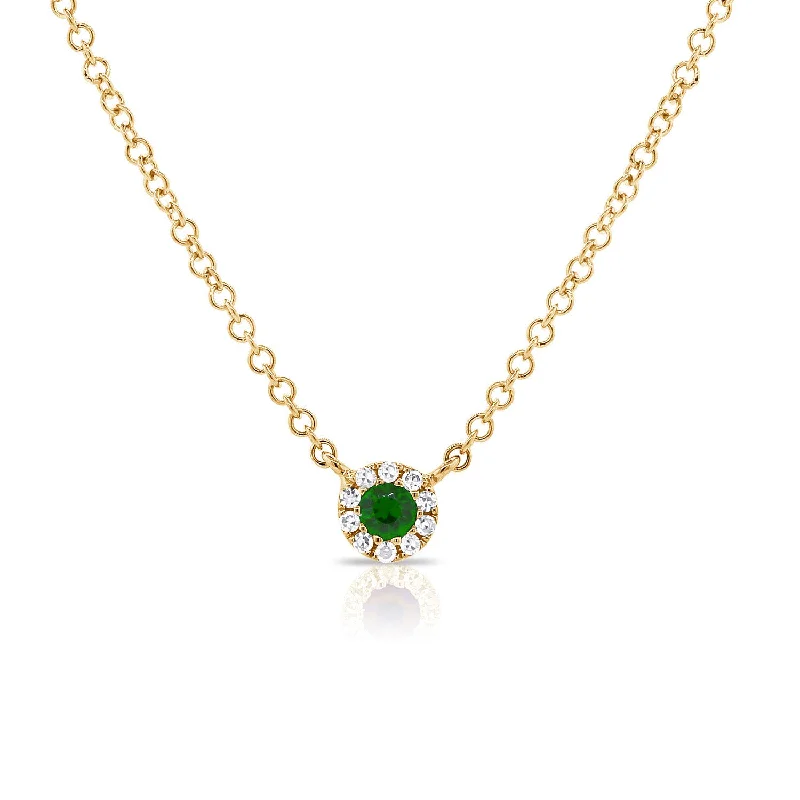 Personalized Birthstone Necklaces For Loved Ones-Emerald & Diamond Necklace with 14K Gold Chain