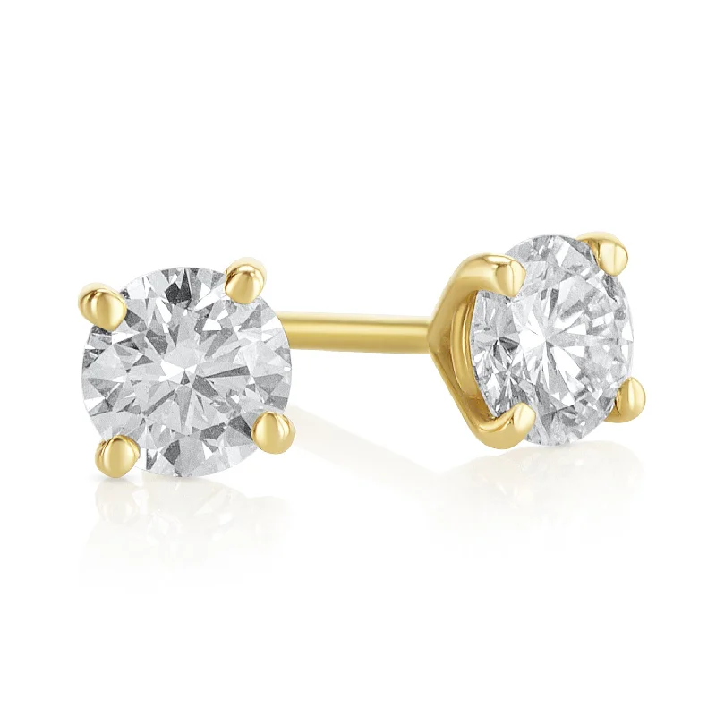 Trendy Crystal Earrings For Holiday Wear-.57 Carat Round Lab Grown Diamond Studs in 14K Yellow Gold