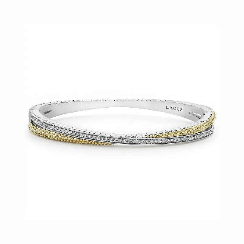 Bangles With Diamond Accents-Gold Caviar and Diamond Bangle