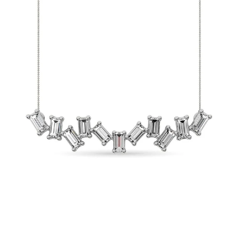 Trendy Crystal Bar Necklaces For Bold Look-Diamond 1/10 Ct.Tw. Baguette Fashion Necklace in 10K White Gold