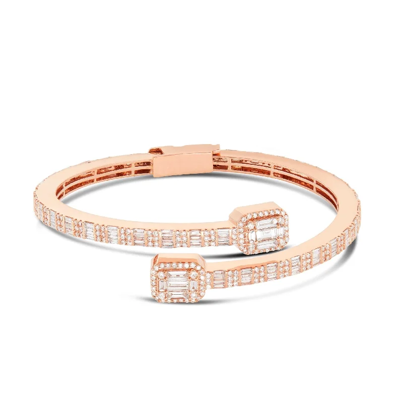 Bangles For Minimalist Jewelry Lovers-14K Gold 7.0ct Baguette Diamond Eternity Bangle