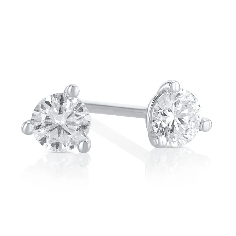 Trendy Silver Earrings For Bold Looks-.33 Carat Round Lab Grown Diamond Studs in 14K White Gold