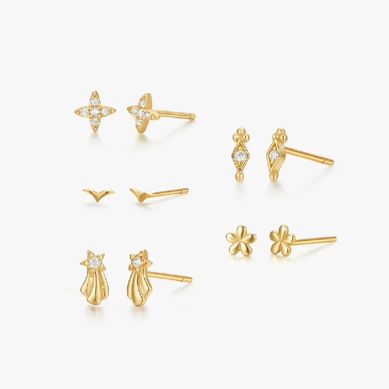 Hoop Earrings For Fashion Enthusiasts-Gold Micro Studs Bundle