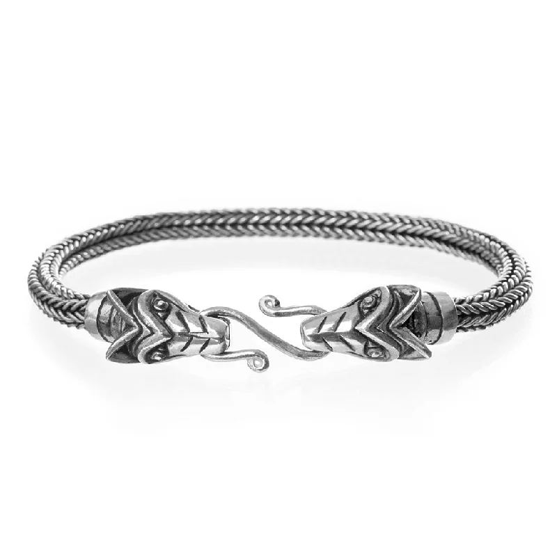 Bracelets With Metallic Finishes-Valhalla Wolf Bracelet, Silver