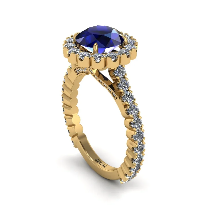 Personalized Stackable Rings For Trendy Brides-Round Cut Sapphire Timeless Splendor Engagement Ring - Jazlyn No. 13