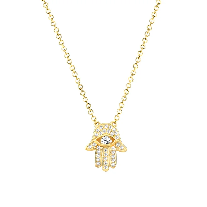 Trendy Beaded Necklaces For Bold Style-14K Gold Hamsa Hand Necklace with Diamonds