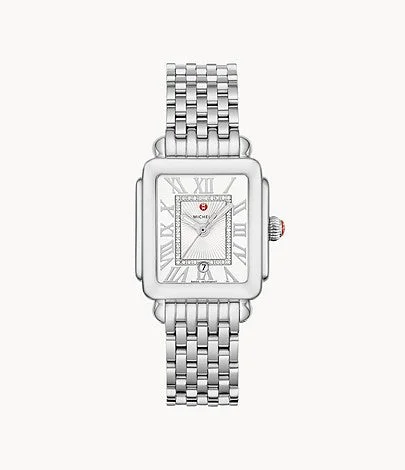 Watches For A Pop Of Color-Michele Deco Madison Mid Stainless Steel Diamond Dial Watch