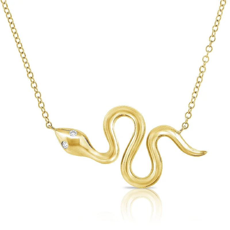 Trendy Chain Necklaces For Fashionistas-14K Diamond Snake Pendant Necklace