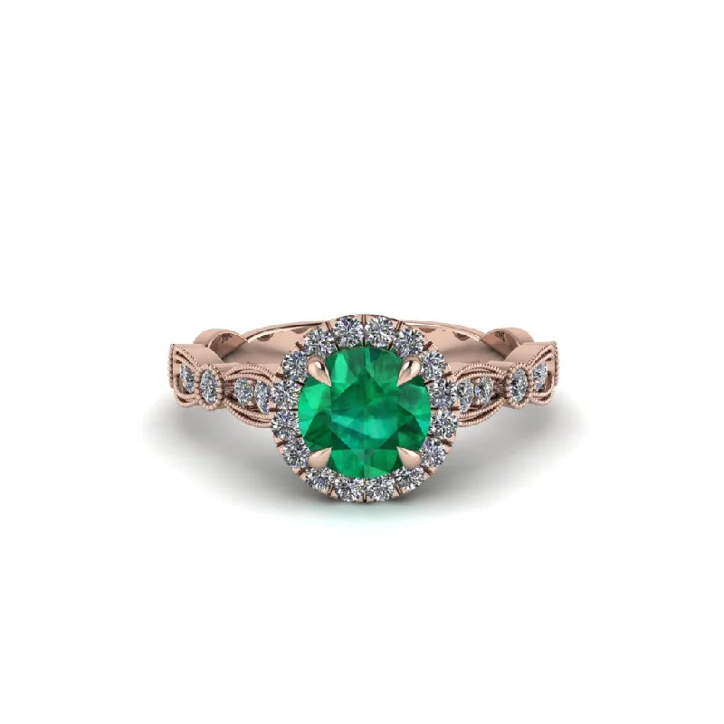 Designer Engagement Rings For Brides-Round Cut Emerald Radiant Eternity Engagement Ring - Kamryn No. 5