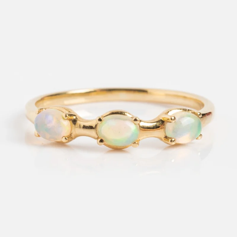 Custom Birthstone Promise Rings For Couples-Solid Gold Bold Opal Trio Ring