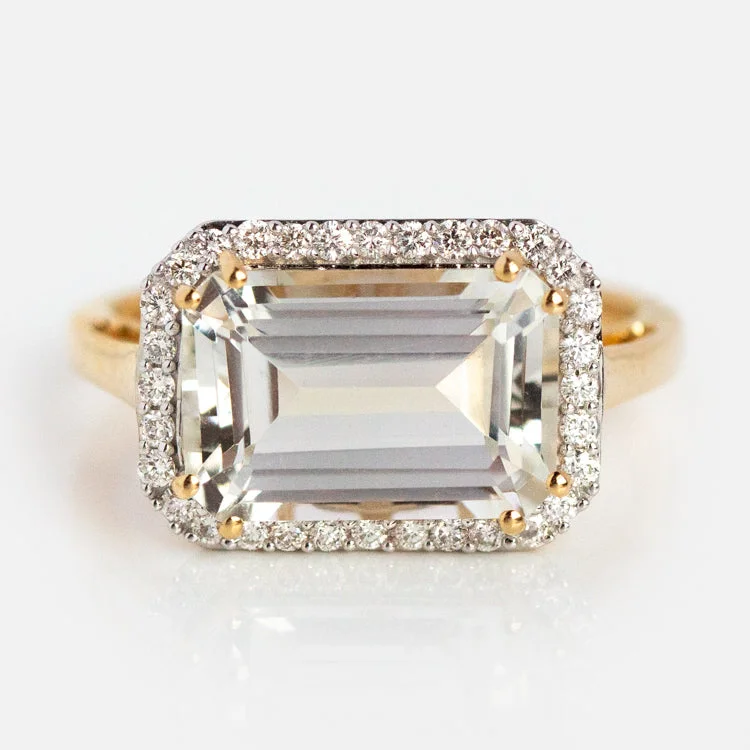 Trendy Stackable Rings For Fashion Forward-14k Solid Gold Diamond East West Baguette Ring