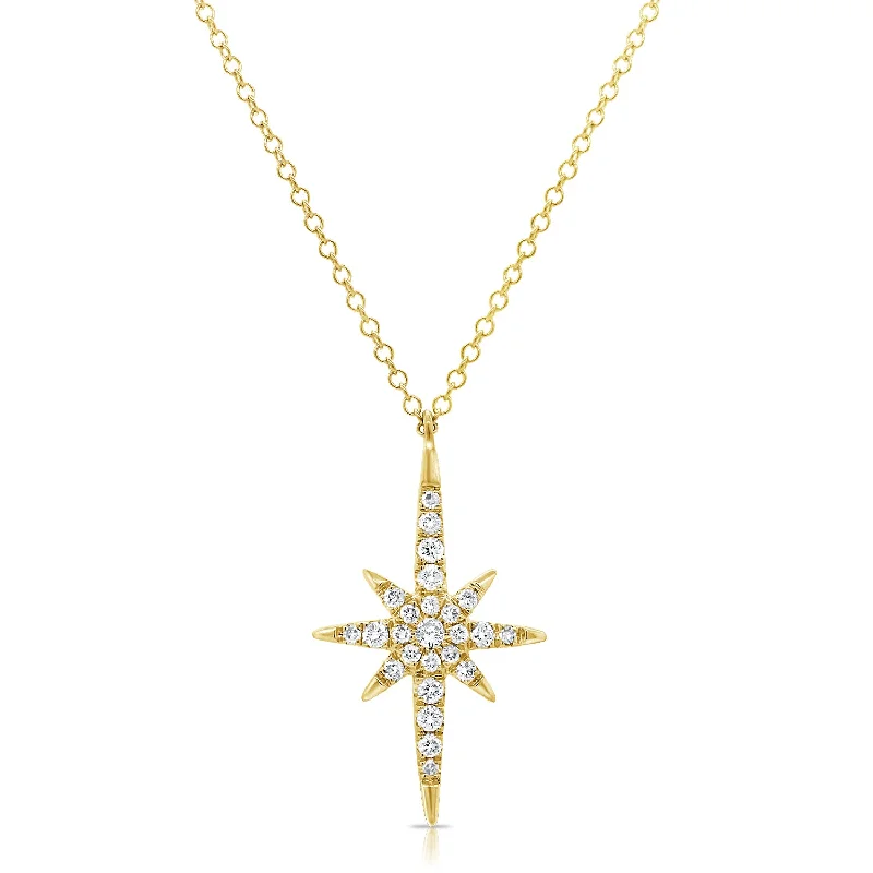 Sparkling Gold Necklaces For Glamorous Fashion-14K Gold Starburst Pendant Necklace with Diamonds