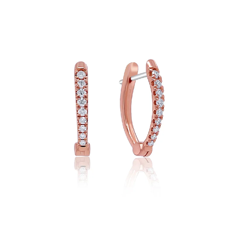 Resin Earrings For Boho Look-0.22 CT Round Diamond 14K Rose Gold Hoop Earrings