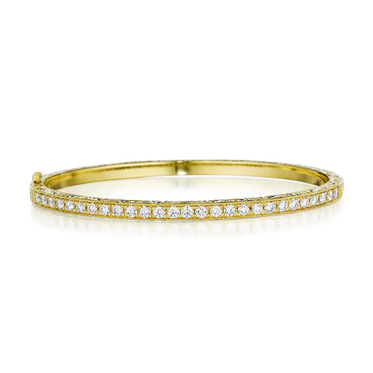 Bangles With Personalized Touch-1.35ct Diamond Pave Engraved Bangle in 18K Yellow Gold